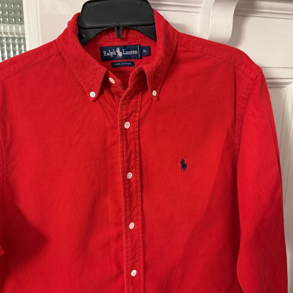 Ralph Lauren Red Button-Down Oxford Shirt with Navy Pony - Picture 8 of 13